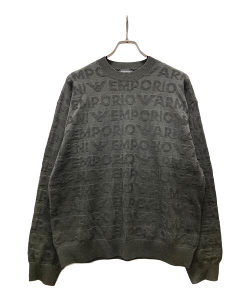 EMPORIO ARMANI（エンポリオ アルマーニ）EMPORIO ARMANI (エンポリオ アルマーニ) ロゴ総柄ジャガードニット グレー サイズ:Mの古着・服飾アイテム
