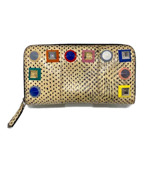 FENDI（フェンディ）FENDI (フェンディ) ビジュー 型押しラウンド長財布 ブラウンの古着・服飾アイテム