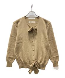 PINK HOUSE（ピンクハウス）の古着「ロゴ リボンモチーフ使いニットカーディガン」｜ブラウン