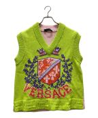 VERSACEヴェルサーチ）の古着「ロゴニットベスト/Royal Rebellion Intarsia Knit Top 'Multicolor'」｜ライトグリーン