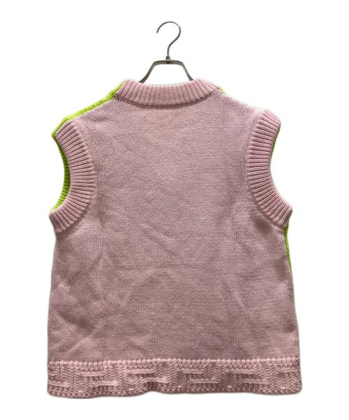 VERSACE（ヴェルサーチ）VERSACE (ヴェルサーチ) ロゴニットベスト/Royal Rebellion Intarsia Knit Top 'Multicolor' ライトグリーン サイズ:46の古着・服飾アイテム