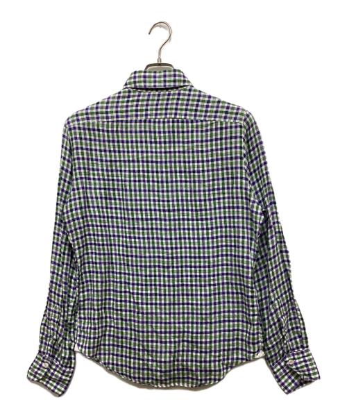 finamore（フィナモレ）finamore (フィナモレ) リネンチェックシャツ グリーン×ネイビー サイズ:40の古着・服飾アイテム