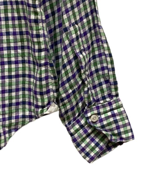finamore（フィナモレ）finamore (フィナモレ) リネンチェックシャツ グリーン×ネイビー サイズ:40の古着・服飾アイテム
