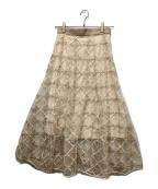 Snidelスナイデル）の古着「チェックシアーボリュームスカート」｜ベージュ