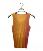 PLEATS PLEASEプリーツプリーズ）の古着「ノースリーブブラウス」｜オレンジ