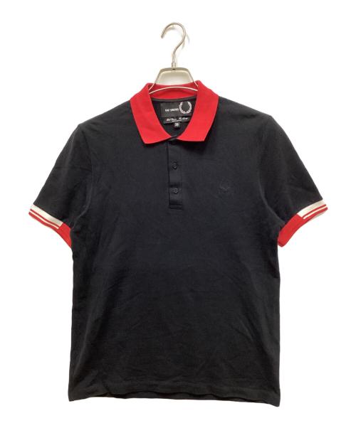 FRED PERRY（フレッドペリー）FRED PERRY (フレッドペリー) RAF SIMONS (ラフシモンズ) リブラインポロシャツ ブラック×レッド サイズ:38の古着・服飾アイテム