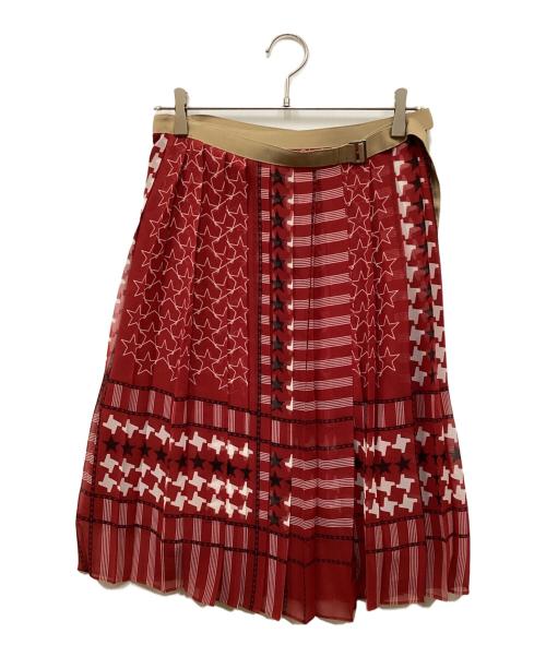 sacai（サカイ）sacai (サカイ) スタープリント プリーツラップスカート レッド サイズ:２の古着・服飾アイテム
