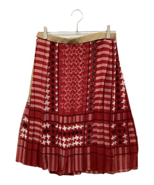 sacai（サカイ）sacai (サカイ) スタープリント プリーツラップスカート レッド サイズ:２の古着・服飾アイテム