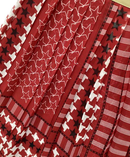 sacai（サカイ）sacai (サカイ) スタープリント プリーツラップスカート レッド サイズ:２の古着・服飾アイテム