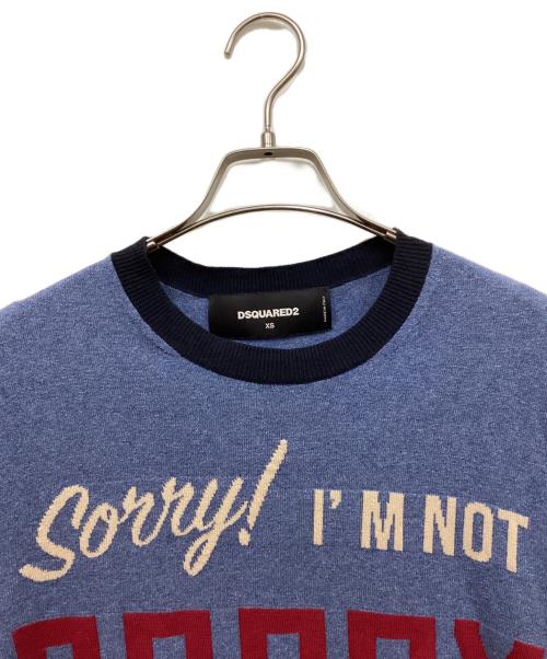 DSQUARED2（ディースクエアード）DSQUARED2 (ディースクエアード) SORRY I'M NOT SORRY KNIT/リンガーニット ブルー サイズ:XSの古着・服飾アイテム