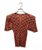 PLEATS PLEASEプリーツプリーズ）の古着「クローバー転写プリーツブラウス」｜レッド