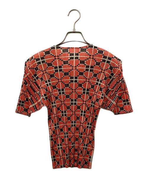 PLEATS PLEASE（プリーツプリーズ）PLEATS PLEASE (プリーツプリーズ) クローバー転写プリーツブラウス レッド サイズ:3の古着・服飾アイテム