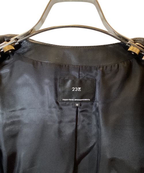 23区（ニジュウサンク）23区 (ニジュウサンク) ラムレザー ノーカラージャケット ブラック サイズ:38の古着・服飾アイテム