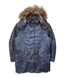 Aquascutum（アクアスキュータム）の古着「シルバーフォックスファー玉虫地ダウンコート」｜ブルー