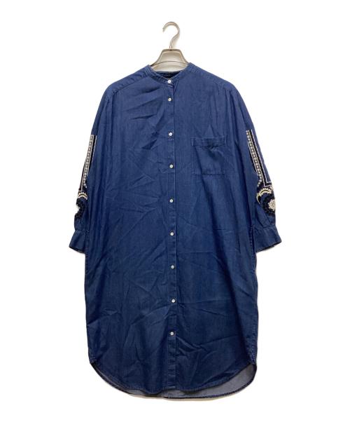 ne quittez pas（ヌキテパ）ne quittez pas (ヌキテパ) 刺繍シャツワンピース インディゴ サイズ:Freeの古着・服飾アイテム