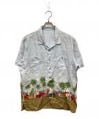 PAPASパパス）の古着「リネンアロハシャツ」｜ブルー