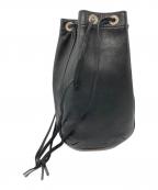 +HOBO+ホボ）の古着「DRAWSTRING POUCH COW LEATHER(ドロウストリングパッチカウレザーバッグ)」｜ブラック