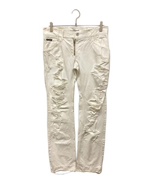 DOLCE & GABBANA（ドルチェ＆ガッバーナ）DOLCE & GABBANA (ドルチェ＆ガッバーナ) ダメージ加工デニムパンツ ホワイト サイズ:46の古着・服飾アイテム