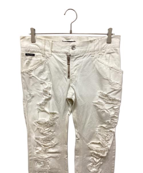 DOLCE & GABBANA（ドルチェ＆ガッバーナ）DOLCE & GABBANA (ドルチェ＆ガッバーナ) ダメージ加工デニムパンツ ホワイト サイズ:46の古着・服飾アイテム