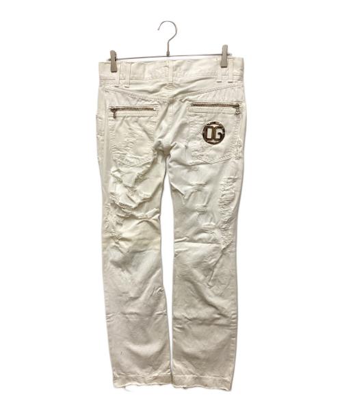 DOLCE & GABBANA（ドルチェ＆ガッバーナ）DOLCE & GABBANA (ドルチェ＆ガッバーナ) ダメージ加工デニムパンツ ホワイト サイズ:46の古着・服飾アイテム