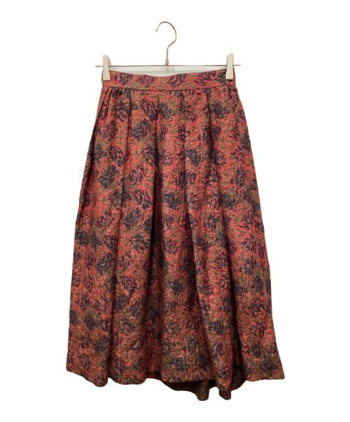 Christian Dior（クリスチャン ディオール）Christian Dior (クリスチャン ディオール) シルク混花柄ジャガードスカート レッド サイズ:9の古着・服飾アイテム