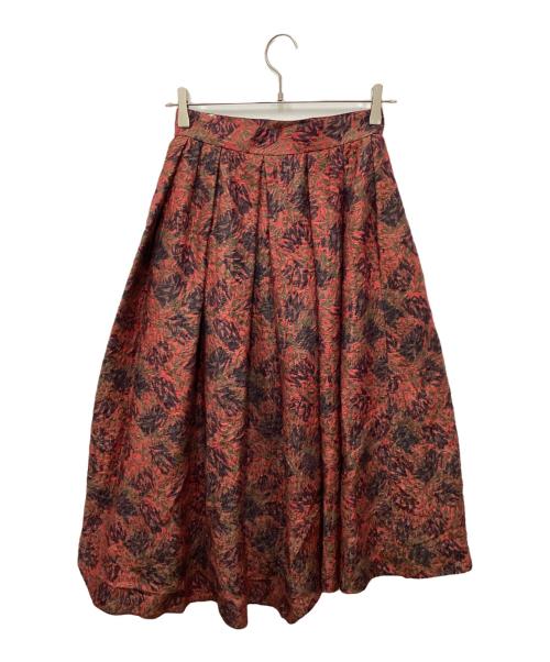 Christian Dior（クリスチャン ディオール）Christian Dior (クリスチャン ディオール) シルク混花柄ジャガードスカート レッド サイズ:9の古着・服飾アイテム