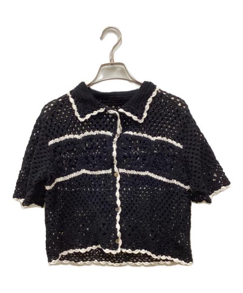 CASA FLINE（カーサフライン）CASA FLINE (カーサフライン) HAND CROCHET KNIT CARDIGAN/ハンドクロシェニットカーディガン  ブラック サイズ:FREEの古着・服飾アイテム