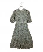 La boutique BonBonラブティックボンボン）の古着「小花プリントスリットショルダーワンピース」｜グリーン