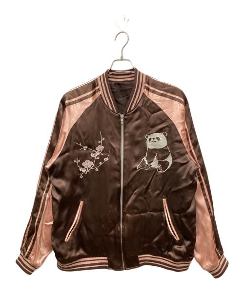 花旅楽団（ハナタビガクダン）花旅楽団 (ハナタビガクダン) 梅とパンダ 刺繍 スカジャン ブラウン サイズ:XXLの古着・服飾アイテム
