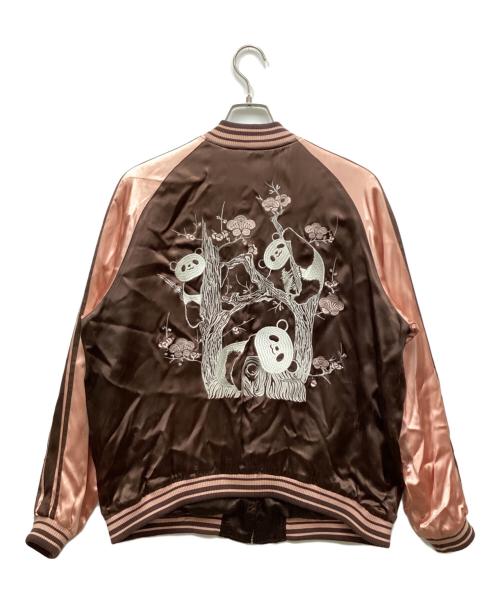 花旅楽団（ハナタビガクダン）花旅楽団 (ハナタビガクダン) 梅とパンダ 刺繍 スカジャン ブラウン サイズ:XXLの古着・服飾アイテム