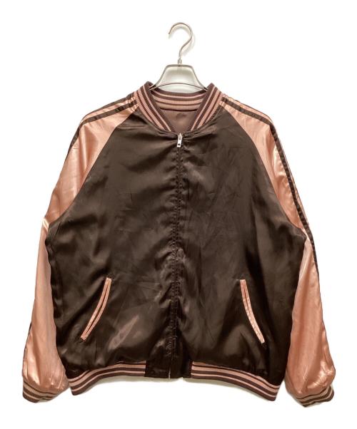 花旅楽団（ハナタビガクダン）花旅楽団 (ハナタビガクダン) 梅とパンダ 刺繍 スカジャン ブラウン サイズ:XXLの古着・服飾アイテム