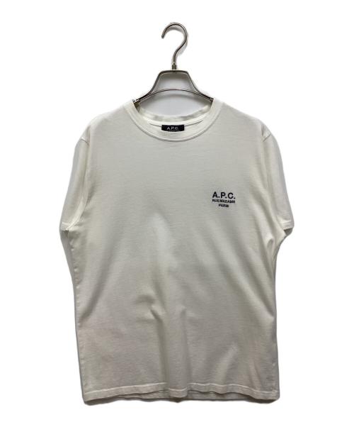 A.P.C.（アーペーセー）A.P.C. (アーペーセー) 刺繍ロゴTシャツ/RUE MADAME PARIS ホワイト×ネイビー サイズ:Mの古着・服飾アイテム