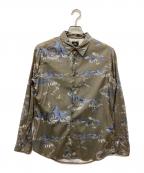 PS Paul SmithＰＳポールスミス）の古着「MOUNTAIN SKETCH PRINT SHIRT / マウンテンスケッチプリントシャツ」｜オリーブ
