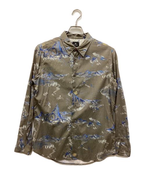 PS Paul Smith（ＰＳポールスミス）PS Paul Smith (ＰＳポールスミス) MOUNTAIN SKETCH PRINT SHIRT / マウンテンスケッチプリントシャツ オリーブ サイズ:Mの古着・服飾アイテム