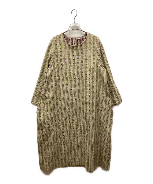 45R（フォーティファイブ・アール）45R (フォーティファイブ・アール) コットンリネンジャカードのドレス 黄緑の古着・服飾アイテム