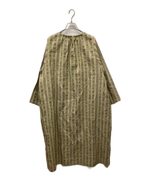 45R（フォーティファイブ・アール）45R (フォーティファイブ・アール) コットンリネンジャカードのドレス 黄緑の古着・服飾アイテム
