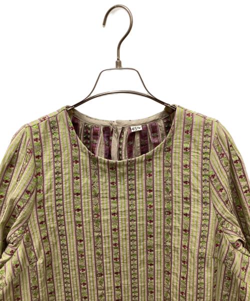 45R（フォーティファイブ・アール）45R (フォーティファイブ・アール) コットンリネンジャカードのドレス 黄緑の古着・服飾アイテム