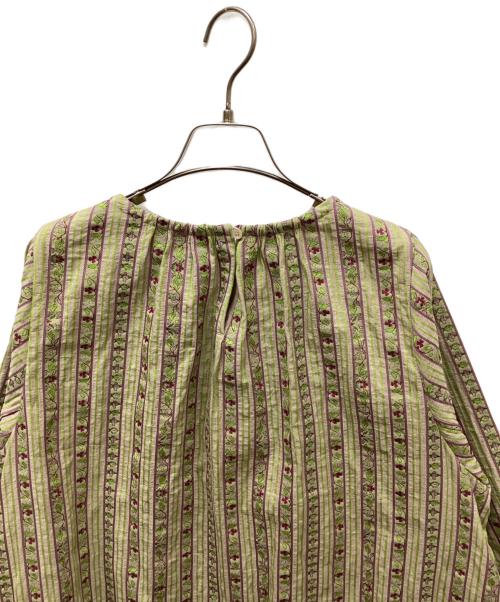 45R（フォーティファイブ・アール）45R (フォーティファイブ・アール) コットンリネンジャカードのドレス 黄緑の古着・服飾アイテム