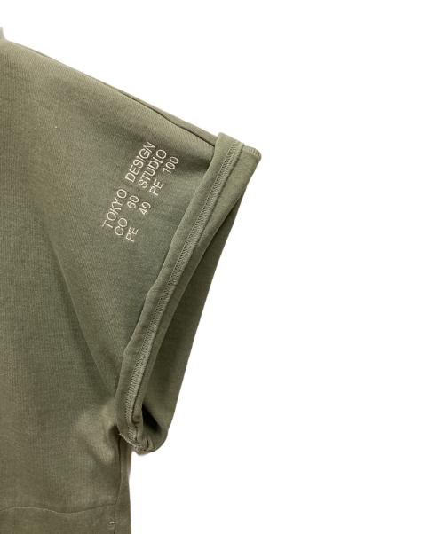 NEW BALANCE（ニューバランス）NEW BALANCE tokyo design studio (トウキョウデザインスタジオ) Garment Dye Heavy Weight Dry SS Hoodie/ジャーマンダイヘヴィーウェイトSSTシャツ オリーブ サイズ:XLの古着・服飾アイテム