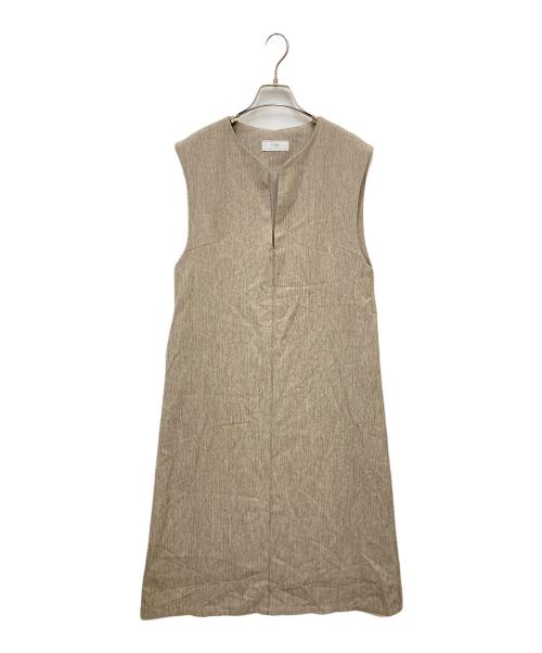 SLOBE IENA（スローブ イエナ）SLOBE IENA (スローブ イエナ) PEヘリンボーンキーネックワンピース ベージュ サイズ:38の古着・服飾アイテム