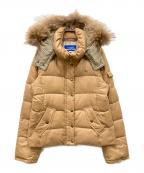 BURBERRY BLUE LABELバーバリーロンドンブルーレーベル）の古着「ラクーンファー裏ノバチェックダウンジャケット」｜ベージュ