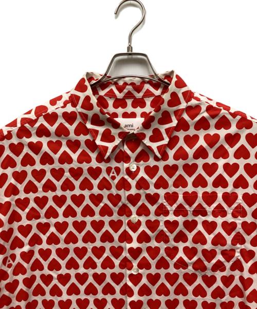 AMI Alexandre Mattiussi（アミアレクサンドルマテュッシ）AMI Alexandre Mattiussi (アミアレクサンドルマテュッシ) ハートパターンボクシーフィットシャツ レッド サイズ:XLの古着・服飾アイテム