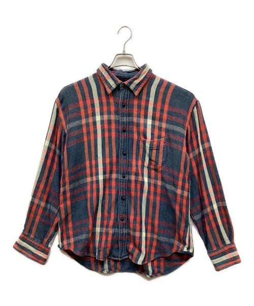 45rpm（45アールピーエム）45rpm (45アールピーエム) レザーボタンチェックネルシャツ ネイビー サイズ:Sの古着・服飾アイテム