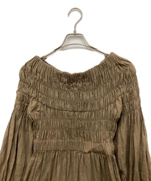 Whim Gazette（ウィムガゼット）Whim Gazette (ウィムガゼット) シャーリングワンピース カーキ サイズ:Freeの古着・服飾アイテム