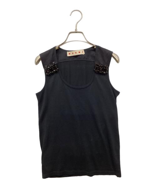 MARNI（マルニ）MARNI (マルニ) ビジュー付ノースリーブカットソー ネイビー サイズ:38の古着・服飾アイテム