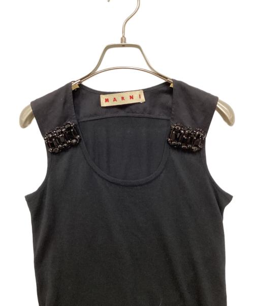 MARNI（マルニ）MARNI (マルニ) ビジュー付ノースリーブカットソー ネイビー サイズ:38の古着・服飾アイテム