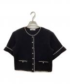 Reneルネ）の古着「スカラップ半袖ニットカーデ」｜ブラック