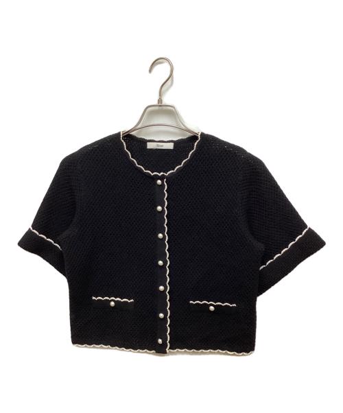 Rene（ルネ）Rene (ルネ) スカラップ半袖ニットカーデ ブラック サイズ:36の古着・服飾アイテム