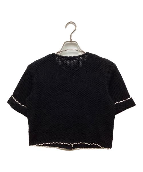 Rene（ルネ）Rene (ルネ) スカラップ半袖ニットカーデ ブラック サイズ:36の古着・服飾アイテム