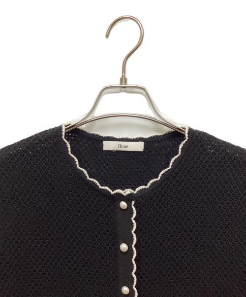 Rene（ルネ）Rene (ルネ) スカラップ半袖ニットカーデ ブラック サイズ:36の古着・服飾アイテム